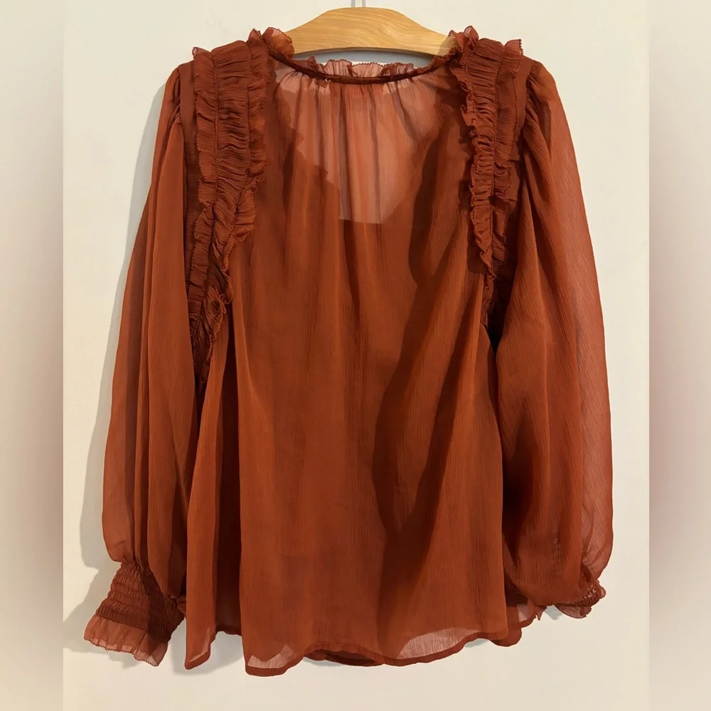 Women's Ruffled Blouse - Rust - Picture 5 of 12